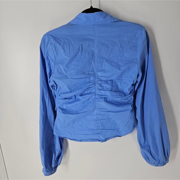 Moussy Blue Rouched Button Down Long Sleeve Top F - Picture 7 of 9